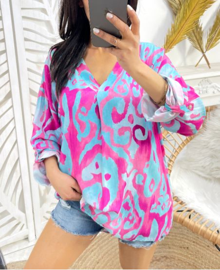 VISKOSE FLUID BLUSE PE410 BLUE-FUSHIA