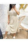 SE994 LANGES KLEID MIT SCHLITZEN BEIGE