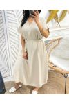 SE994 LANGES KLEID MIT SCHLITZEN BEIGE