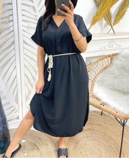 LONG DRESS WITH SLITS PE994 BLACK