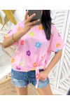 STRIPED FLOWER TOP PE989 PINK