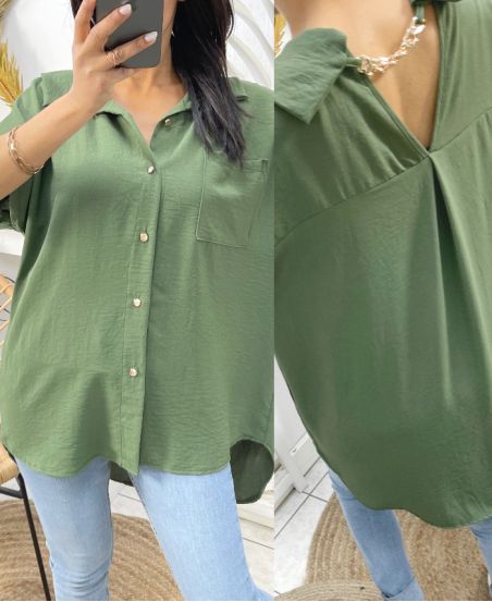 CHAIN BACK BLOUSE PE235 MILITARY GREEN