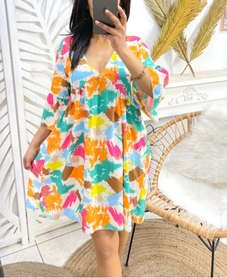 COLORFUL OVERSIZED SHORT DRESS PE1330 ORANGE