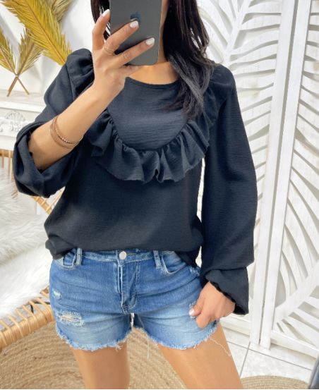 FRILLY TOP SS185 BLACK