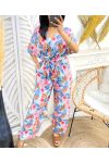 JUMPSUIT ZAKKEN MET BLOEMENPRINT PE958 HEMELSBLAUW