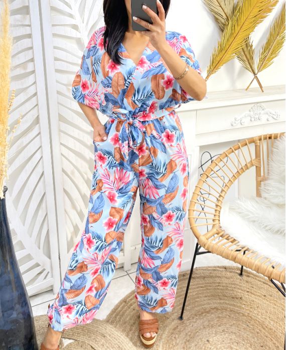 JUMPSUIT-TASCHEN MIT BLUMENMUSTER PE958 HIMMELBLAU