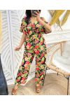 FLORAL JUMPSUIT POCKETS PE958 BLACK