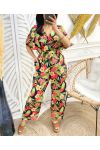 FLORAL JUMPSUIT POCKETS PE958 BLACK