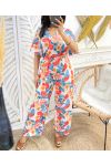 FLORAL JUMPSUIT POCKETS PE958 WHITE