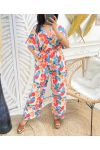 FLORAL JUMPSUIT POCKETS PE958 WHITE