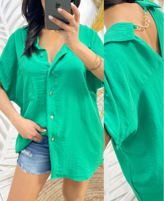 BLOUSE MET KETTINGRUG PE235 GROEN