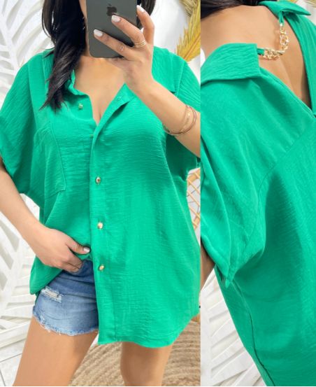 BLOUSE MET KETTINGRUG PE235 GROEN