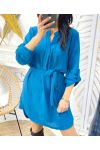 TUNIC DRESS WITH TIE SS70 PETROL BLUE