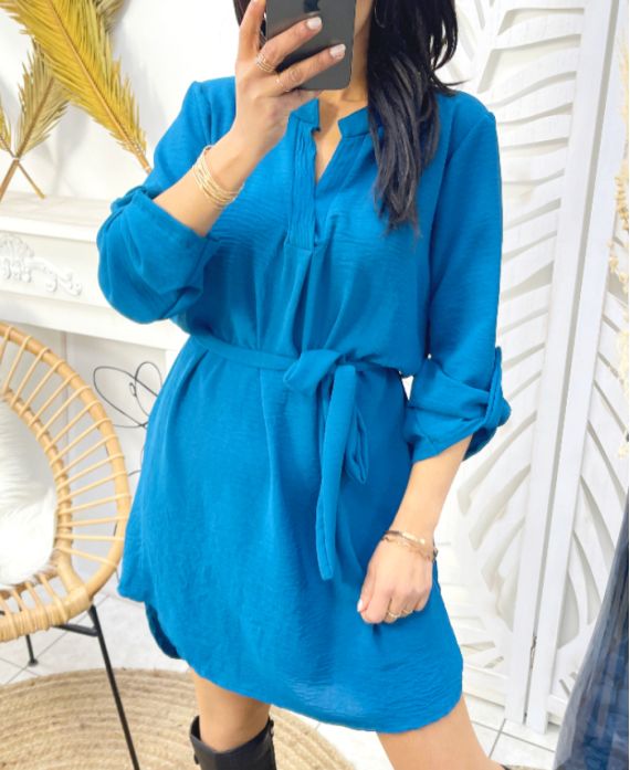 ROBE TUNIQUE AVEC LIEN PE70 BLEU PETROLE