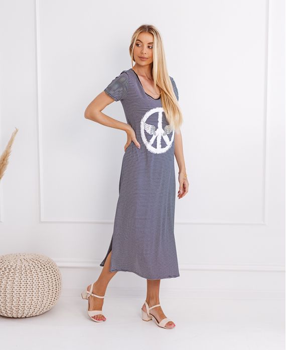 LANGES KLEID PEACE N LOVE 1273 BLAU