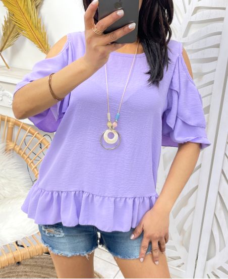 TOP EPAULES OUVERTES + COLLIER OFFERT PE982 LILA