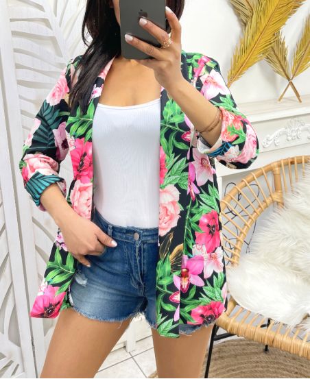 PRINTED JACKET PE1357 BLACK MAX FLOWER