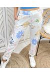 FLOWER CRINKLE EFFECT JOGGER PANTS PE383 WHITE