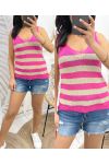 LUREX STRIPED MESH TOP PE960 FUCHSIA