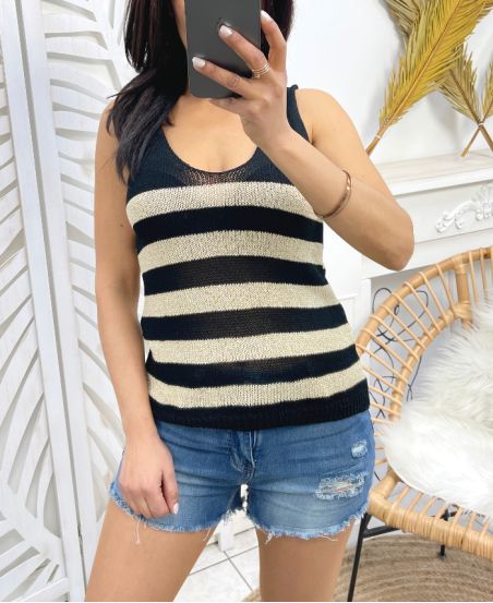 LUREX STRIPED MESH TOP PE960 BLACK