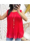PLEATED SHEER TOP + NECKLACE FREE PE943 RED