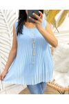 PLEATED SHEER TOP + NECKLACE FREE PE943 SKY BLUE