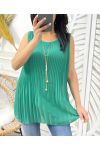 PLEATED SHEER TOP + NECKLACE FREE PE943 EMERALD GREEN