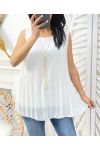 PLEATED SHEER TOP + NECKLACE FREE PE943 WHITE