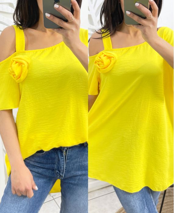 TOP "COUP DE COEUR" FLOR OVERSIZE PE949 AMARILLO