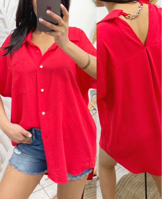 CHAIN BACK BLOUSE PE235 RED