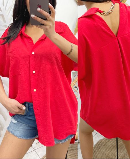 CHAIN BACK BLOUSE PE235 RED