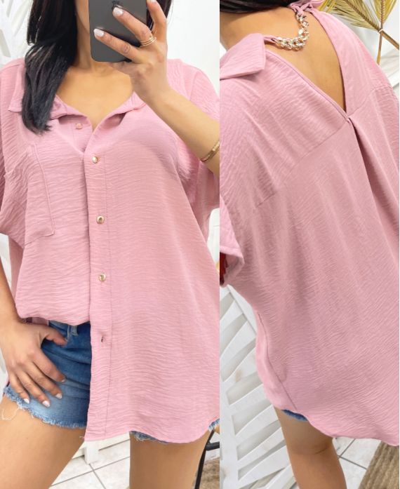 BLOUSE MET KETTINGRUG PE235 ROZE