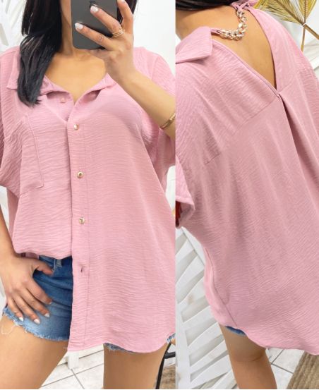 BLOUSE MET KETTINGRUG PE235 ROZE