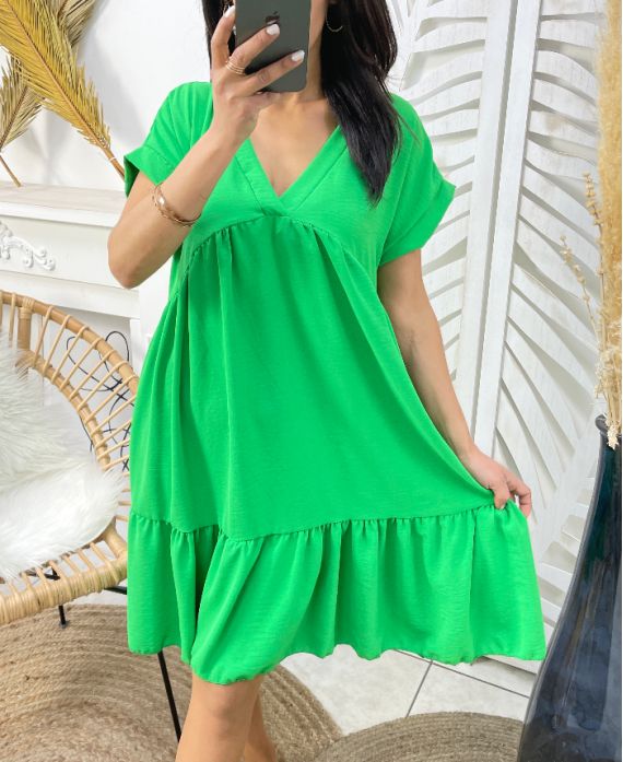 VESTIDO OVERSIZE CUELLO EN V PE1191 VERDE