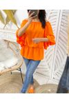 PE935 ORANGE ELASTICATED NECKLINE TOP