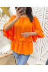 PE935 ORANGE ELASTICATED NECKLINE TOP