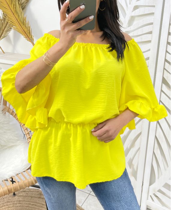 PE935 ELASTICATED NECKLINE TOP YELLOW