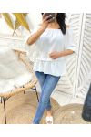 PE935 ELASTICATED NECKLINE TOP WHITE