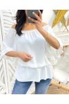 PE935 ELASTICATED NECKLINE TOP WHITE