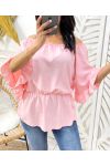 PINK PE935 ELASTICATED NECKLINE TOP