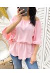 PINK PE935 ELASTICATED NECKLINE TOP