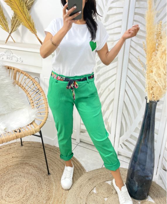 CONFEZIONE 4 PANTALONI CON CINTURA FANTASIA S M L XL 9354 VERDE SMERALDO