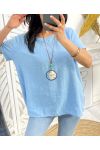 COTTON TOP + NECKLACE FREE PE1194 SKY BLUE