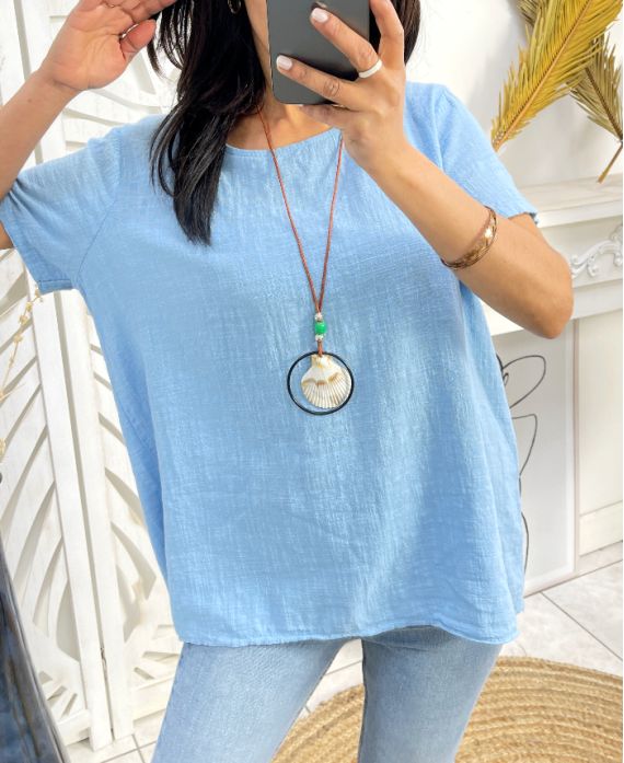 COTTON TOP + NECKLACE FREE PE1194 SKY BLUE