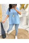 COTTON TOP + NECKLACE FREE PE1194 SKY BLUE