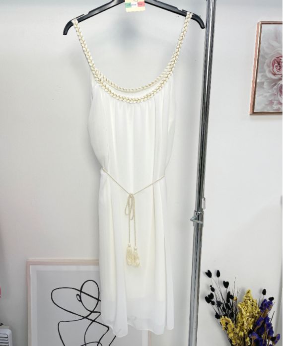 LINED SHEER DRESS PE1196 WHITE