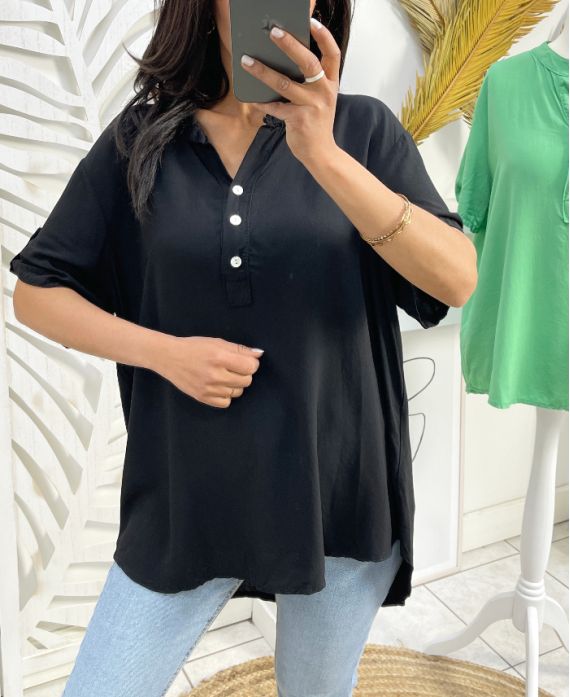 BLUSA FLUIDA IN VISCOSA PE1189 NERO