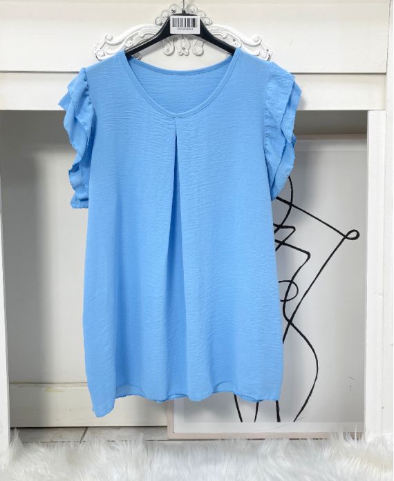 PE872 SKY BLUE RUFFLE TOP