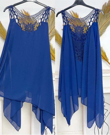 TUNICA ASIMMETRICA OVERSIZE IN PIZZO POSTERIORE PE1195 BLU NAVY