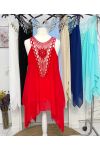 OVERSIZED ASYMMETRICAL TUNIC LACE BACK PE1195 RED